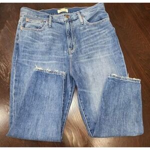 Madewell Mom Jeans In Downey Wash High-Rise Distressed Crop Straight Leg 33